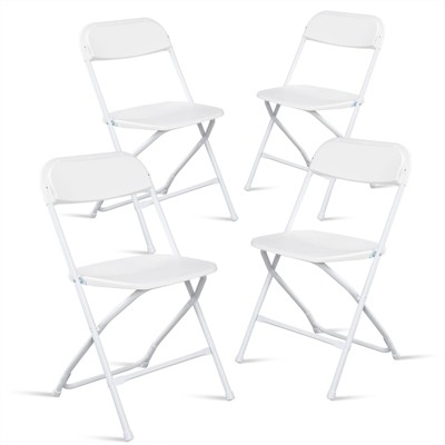 Set of 4 White Plastic and Steel Folding Chairs