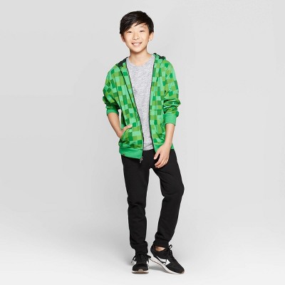 Boys' Minecraft Creeper Costume Fleece Sweatshirt Green S Target