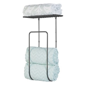 mDesign Steel Wall Mount Towel Rack Holder Organizer with Storage Shelf - 1 of 4