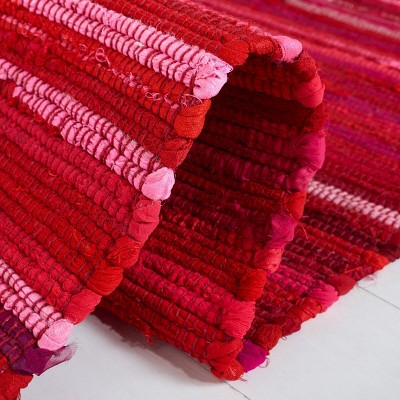 Red and Multi Flat Woven Wool Cotton Stripe Runner Rug 2'3" x 7'