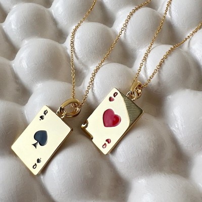 Queen of Hearts or Spade Playing Card Necklace in Gold or Silver - Honeycat