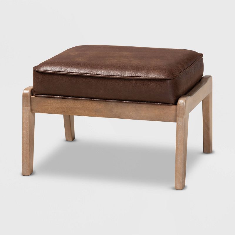 Sigrid Faux Leather Upholstered Wood Ottoman Dark Brown/Antique Oak - Baxton Studio, 1 of 8