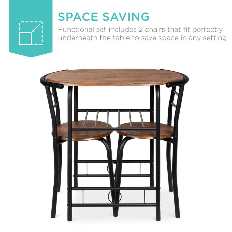 Best Choice Products 3-Piece Wood Dining Room Round Table & Chairs Set w/ Steel Frame, Built-In Wine Rack, 3 of 11