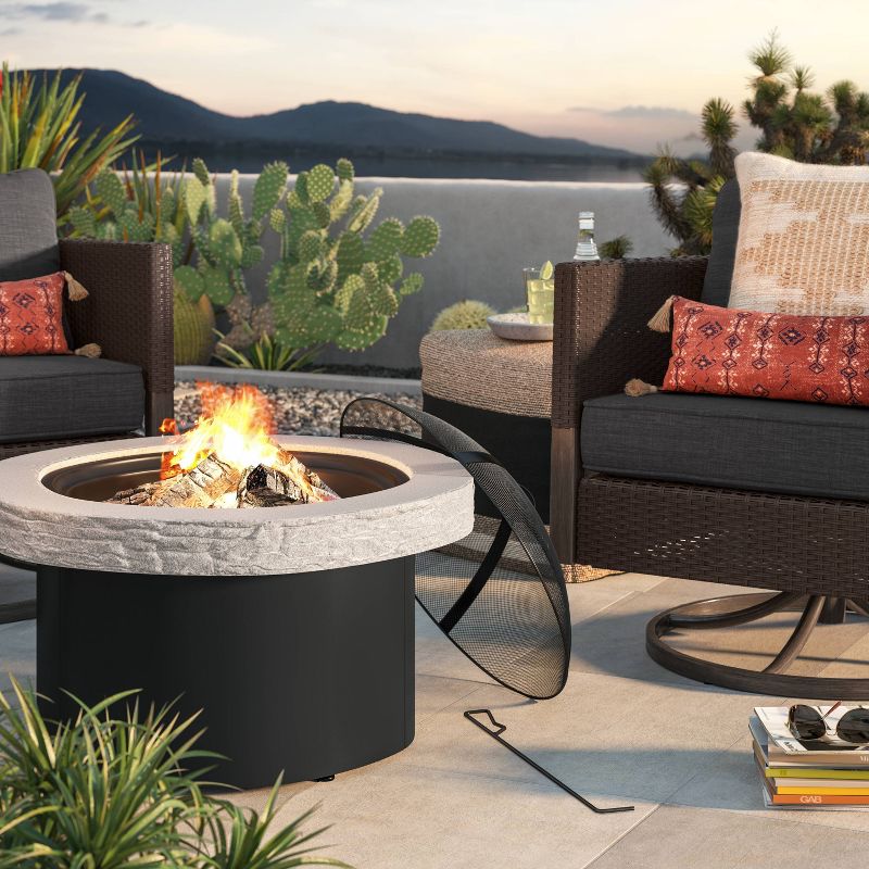 32&#34; Stack Stone Wood Burning Outdoor Fireplace with Spark Screen - Threshold&#8482;, 3 of 6