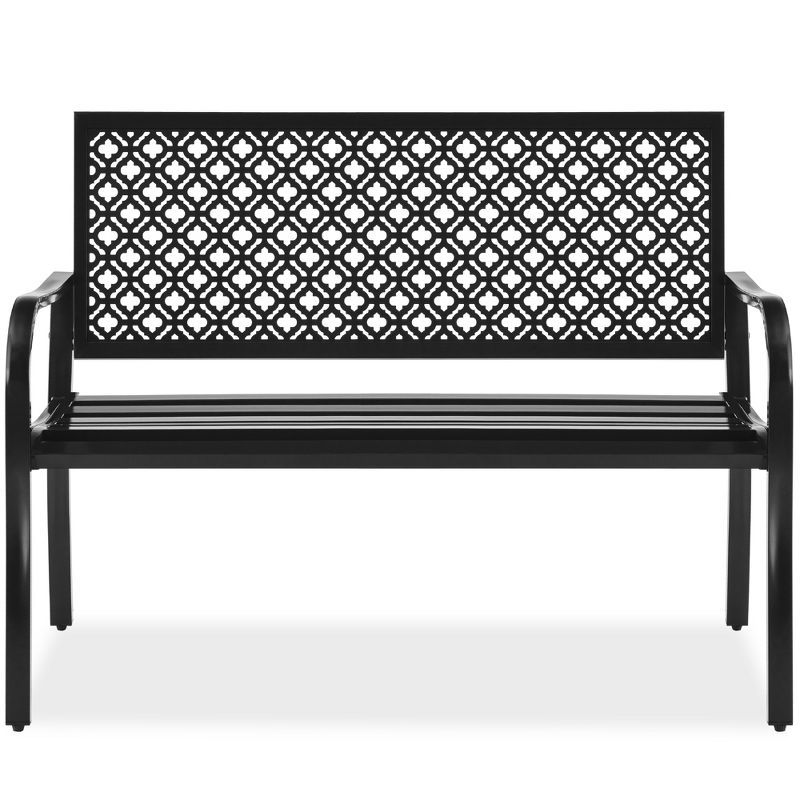 Best Choice Products Indoor Outdoor Steel Garden Bench w/ Geometric Backrest, Foot Levelers, 1 of 9