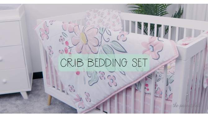 The Peanutshell Butterfly Song Crib Bedding Set for Baby Girls, 3-Piece Nursery Set in Pink|Purple, 2 of 8, play video