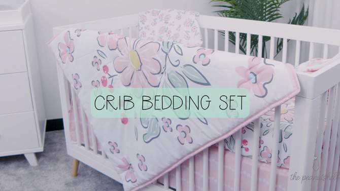 The Peanutshell Butterfly Song Crib Bedding Set for Baby Girls, 3-Piece Nursery Set in Pink|Purple, 2 of 8, play video