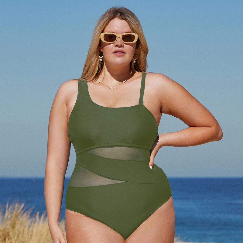 Women's Plus Size Mesh One-Shoulder One Piece Swimsuit - Cupshe, 2 of 6