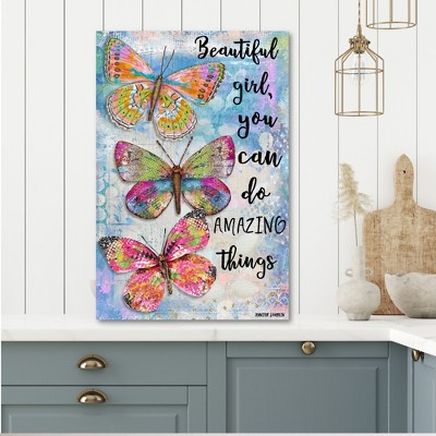 Colorful Butterfly Trio Inspirational Canvas Art 12x18