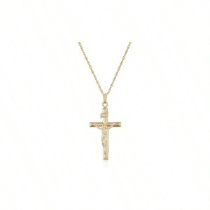 Filled Beveled Edge Embossed Crucifix Necklace with 18 Chain, Filled Pendant Cross itself is 19mm wide by 25mm tall - 1 of 2
