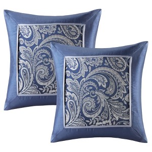 Set of 2 Valerie Jacquard Square Throw Pillow Navy, Blue