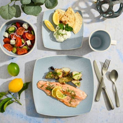 Aqua Blue Square Ceramic Dinnerware Set, Service for 4