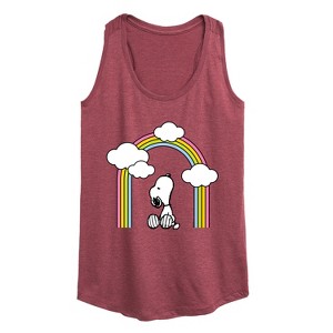 Women's Peanuts Snoopy Looking Up Rainbow Graphic Racerback Tank - Heather Burgundy - 2 X-Large - 1 of 4