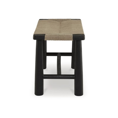 Acerman Beige and Black Jute Upholstered Accent Bench