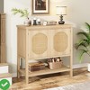 35.5 Inch Rattan Entryway Console Table Slim Sofa Side Table with Storage Cabinet & Open Shelf - 3 of 4