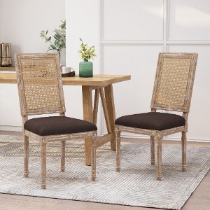 Lyngins Set of 2 French Country Dining Chair with Cane Backrest, Rubberwood Frame Armless Chair, Distressed Finish Kitchen Chair & Living Room Chair - 1 of 4