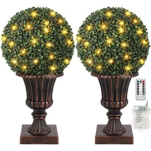 Artificial Boxwood Topiary Ball, 16" Faux Plant Topiary Ball with Lights, for Outdoor Balcony, Backyard Home Decor - 1 of 4