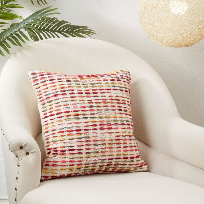 Saro Lifestyle Woven Rainbow Stripe Delight Poly Filled Throw Pillow, Multicolored, 18"x18", 3 of 4