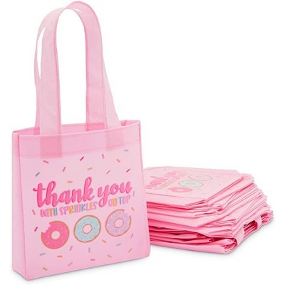 Blue Panda 24-Pack Donut Party Favors Small Gift Bags, Small Tote Bag (Pink, 6.5 x 7 x 1.77 In)