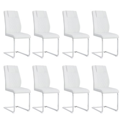 Set of 8 Faux Leather Dining Chairs with High Back and Chrome Legs,Modern Upholstered Chairs for Living Room-The Pop Home