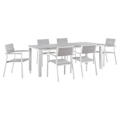 Maine 7pc Rectangle Metal Patio Dining Set - White/Light Gray - Modway