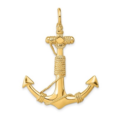 Black Bow Jewelry 14k Yellow Gold Large 3D Admiralty Anchor with Rope Pendant