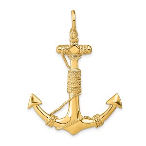 Black Bow Jewelry 14k Yellow Gold Large 3D Admiralty Anchor with Rope Pendant - 1 of 4