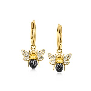 Ross-Simons 0.30 ct. t.w. Citrine and .30 ct. t.w. White Topaz Bumblebee Drop Earrings With .20 ct. t.w. Black Spinels in 18kt Gold Over Sterling - 1 of 3