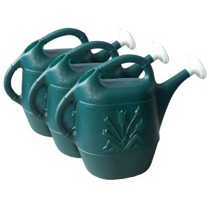 Union Products 63065 Indoor Outdoor 2 Gallon Plant Watering Can w/ Tulip Design & 2 Handles for Garden, Potted Plants, and Patio Pots, Green (3 Pack) - 1 of 4
