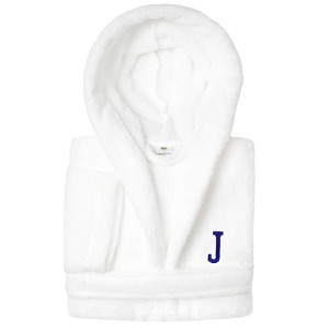 Personalized Linum Kids 100% Polyester SUPER PLUSH Double Brushed Hooded Bathrobe in Navy Bookman Font - 1 of 3