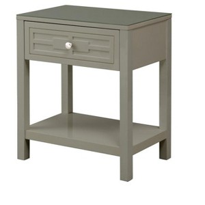 Vynxaria 23"H Taupe Nightstand - Glass Top (MDF + Tempered Glass), 1 Drawer (19"Wx12.75"Dx3.5"H), Hardwood Legs, 13" Shelf Space, 4" Floor Clearance - 1 of 4