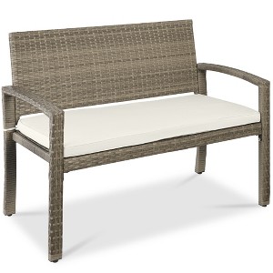 Best Choice Products 2-Person Outdoor Wicker Bench Garden Patio Porch Furniture w/ 700lb Capacity, Cushion - 1 of 4