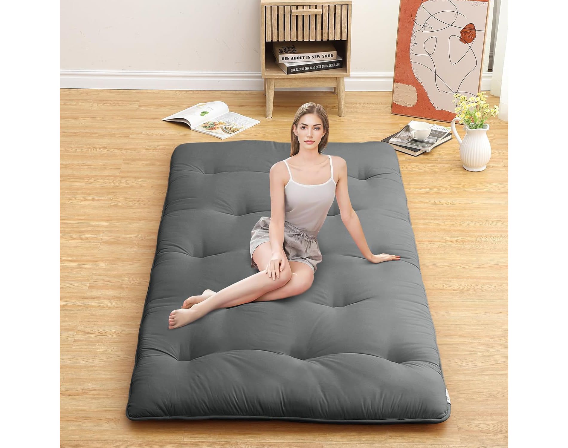 Acekool Foldable 5-Layer Futon Mattress, High-Density Foam Floor Bed, Portable Guest Bed for Living Room Bedroom Travel