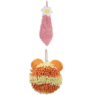 REGALWOVEN Soft Absorbent Cute Fuzzy Hanging Decorative Bathroom Chenille Hand Towel 6" x 15"/7" x 7" 2 Packs
