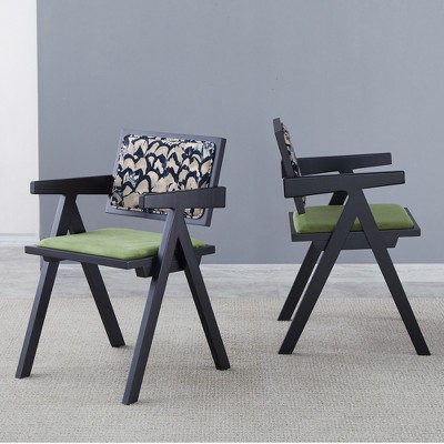 2 dining chairs, black, made of rubber wood solid wood, medieval style, armrest solid wood dining chair