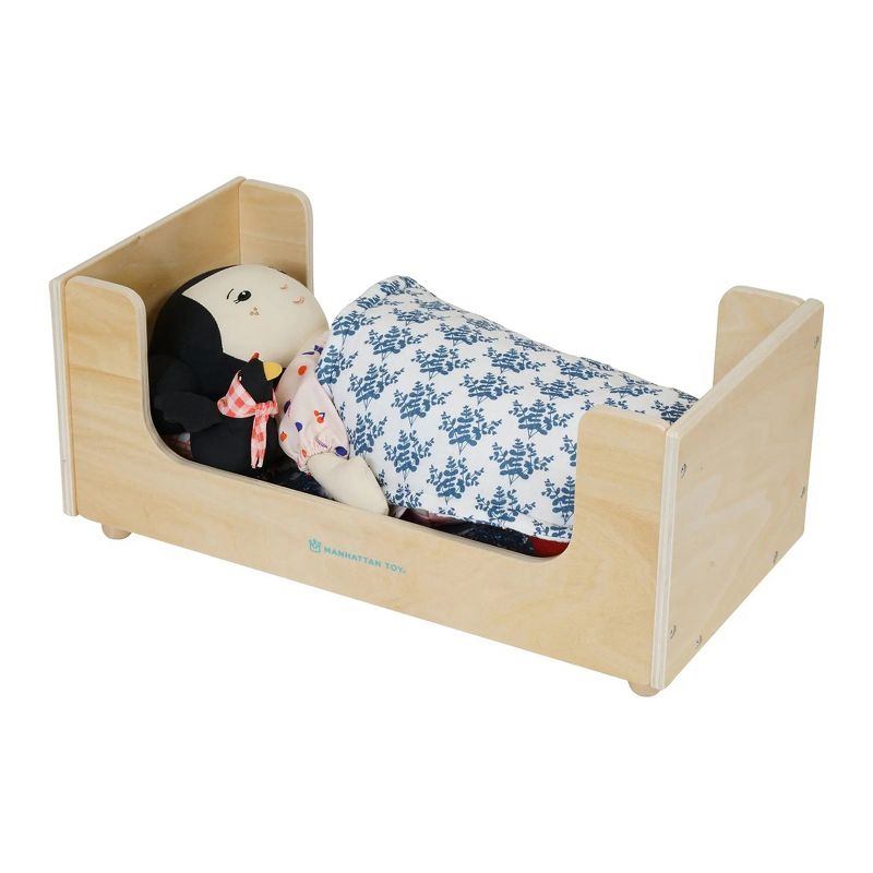 Manhattan Toy Sleep Tight Wooden Play Sleigh Bed with Pillow and Blanket for Dolls and Stuffed Animals, 3 of 14