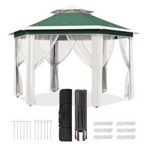 13'x13'Pop Up Gazebo,Hexagonal Canopy Shelter with 6 Zippered Mesh Netting, Event Tent with Strong Steel Frame for Patio Backyard Garden Wedding Party - 1 of 4