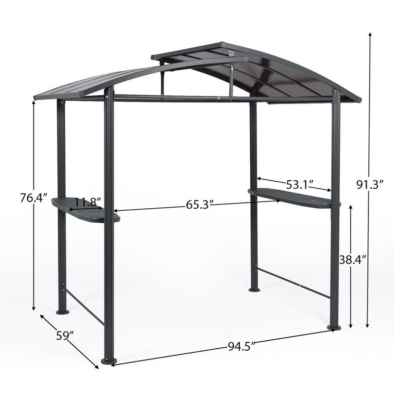 Aoodor 8 x 5 ft. BBQ Grill Gazebo Shelter, Dark Gray Steel Frame and Brown Double-Tier Polycarbonate Top Canopy, 2 of 11