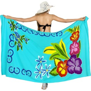 LA LEELA Womens Bikini Wrap Beach Swimwear Cover Up Summer Wraps Pareo Sarong Swimsuit Coverup for Women One Size Blue, Floral - 1 of 4