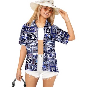 LA LEELA Hawaiian Shirts Womens Casual Summer Beach Party Short Sleeve Tropical Vacation Tops Blouses Button Up Dress Shirts for Women - 1 of 4