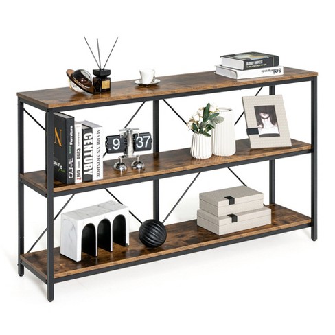 Best Choice Products 55in Industrial 4-Tier Console Table w/ Tall Shelves, Metal Frame - Dark Walnut