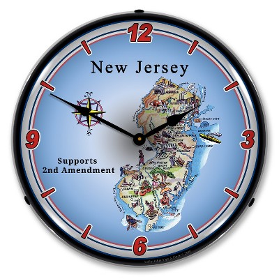 Collectable Sign & Clock | New Jersey Supports the 2nd Amendment LED Wall Clock Retro/Vintage, Lighted