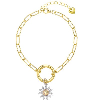 Molenia 14K Gold Plated Daisy Bracelet for Women, 925 Sterling Silver Daisy Floral Link Bracelet, Trendy Boho Sunflower Jewelry Gifts for Her Mom Wife