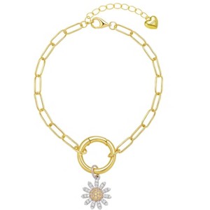 Molenia 14K Gold Plated Daisy Bracelet for Women, 925 Sterling Silver Daisy Floral Link Bracelet, Trendy Boho Sunflower Jewelry Gifts for Her Mom Wife - 1 of 4