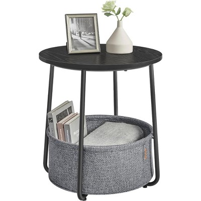 Simple Trending Small Bedside Table with Fabric Basket Ebony Black + Slate Gray