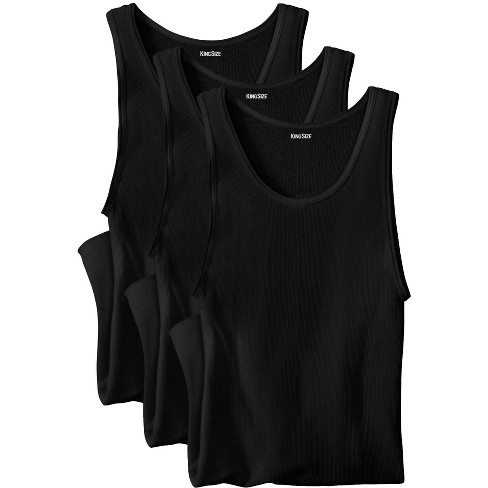 KingSize Men's Big & Tall Ribbed Cotton Tank Undershirt, 3-Pack - Big -  2XL, Black