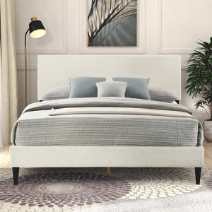 Galano Bayson Wood Frame Full Platform Bed with Headboard in Brooklyn Cream, Brooklyn Gray, Brooklyn Pink - 1 of 4