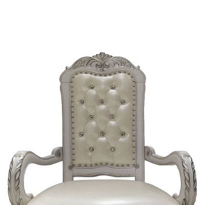 Bone White Faux Leather Tufted Armchair with Wood Frame