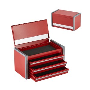 VEVOR Metal Tool Box, 8.6-inch, Portable Metal Tool Box with 3 Drawers, Small Tool Chest with EVA Liners and PP Feet Pads, Heavy-Duty Steel, Red - 1 of 4