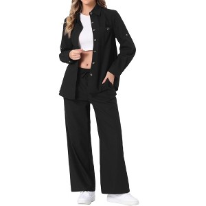 Allegra K Women's Linen Set Button Down Shirt and Drawstring Wide Leg Pants Casual Outfits 2 Pcs - 1 of 4